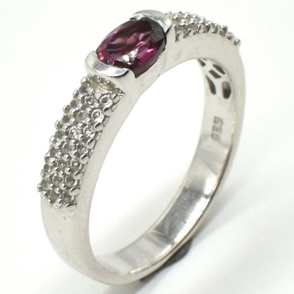 925 Sterling Silver Garnet and Cubic Zirconium Ring, Size 7 - Picture 2 of 5